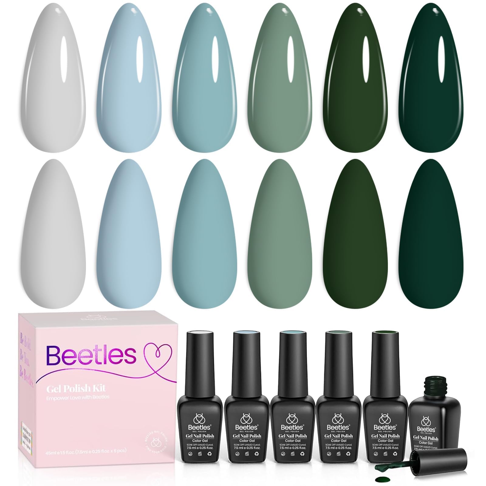 Beetles gel polish set front packaging showing six bottles and theme for easy gifting