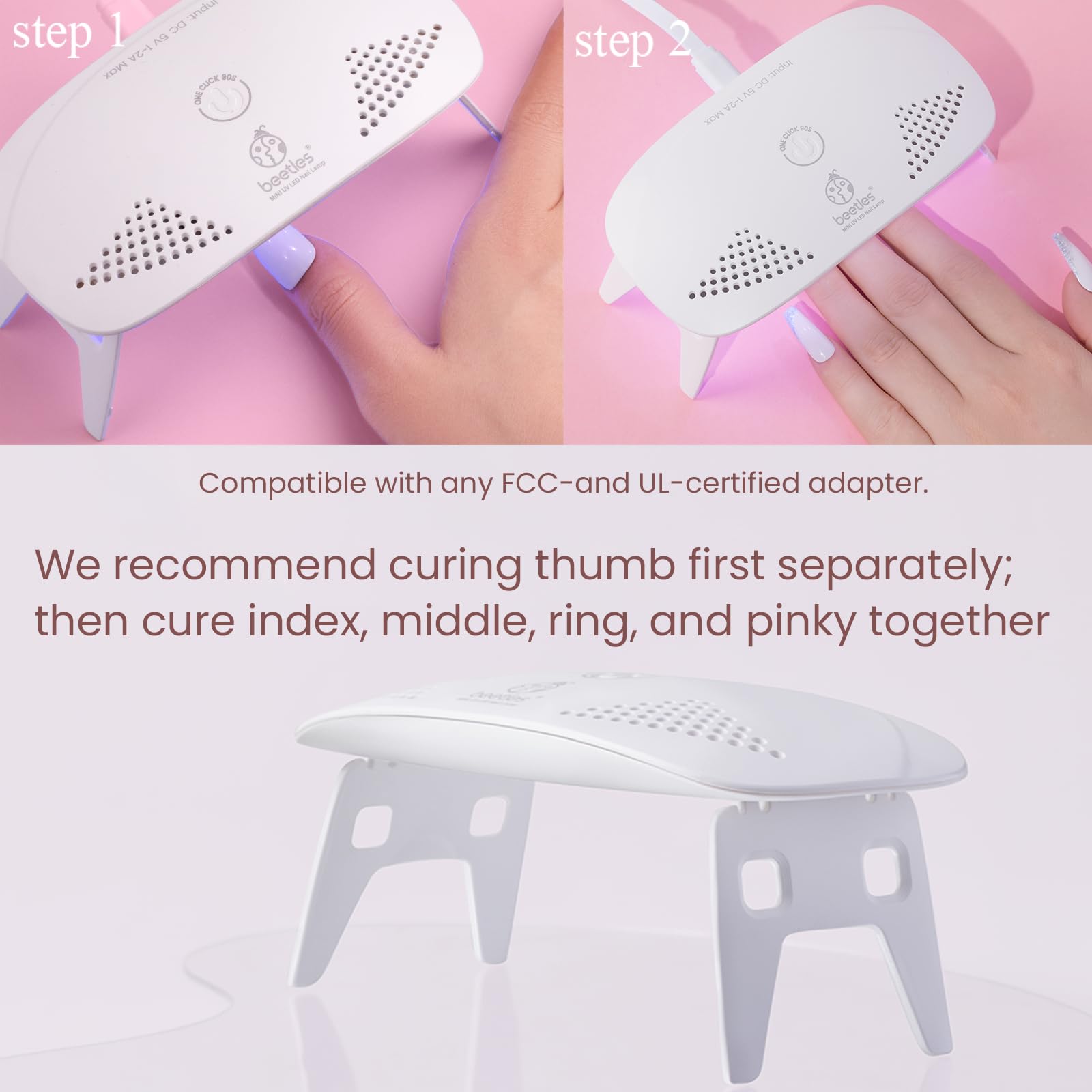 Beetles Gel Polish hand placed inside lamp demonstrating fast curing benefit