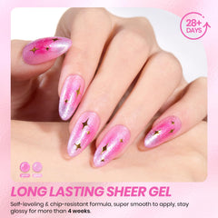 Beetles hand model wearing single coat jelly pink benefit: natural sheer finish