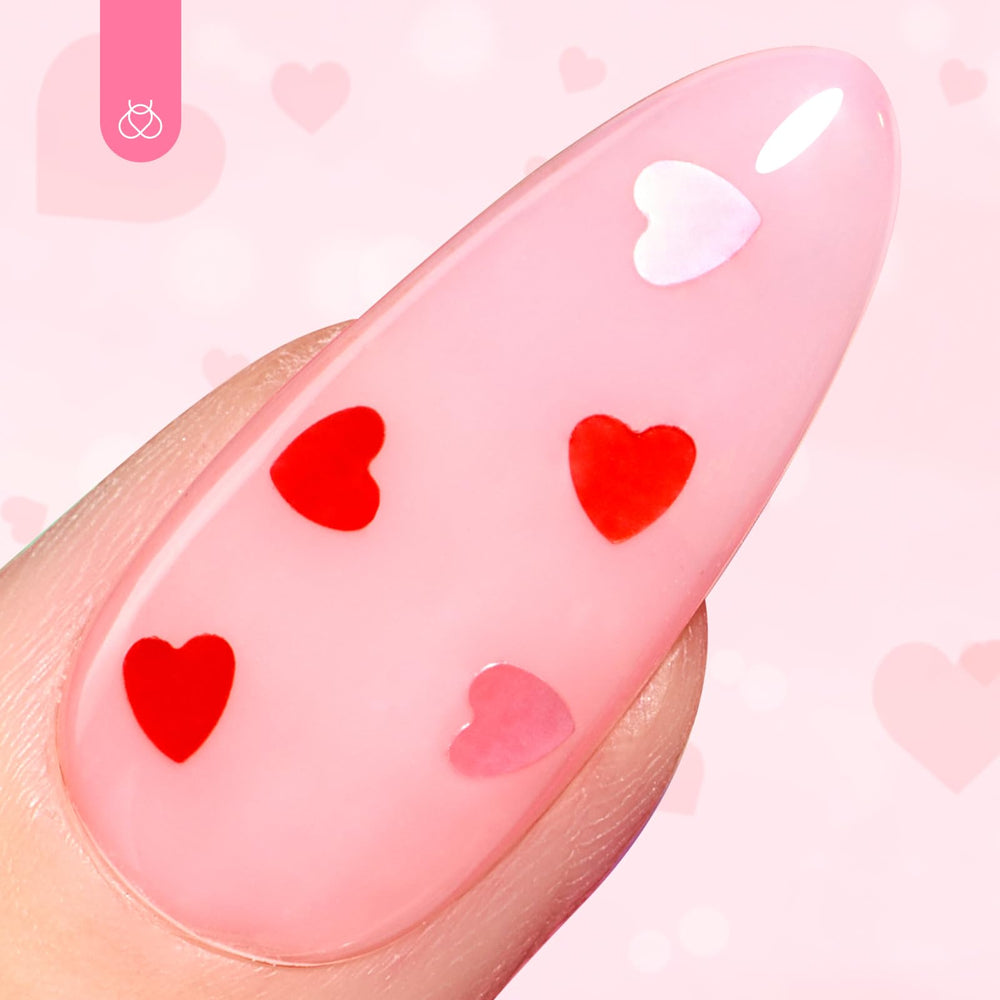 beetles Gel Polish heart glitter swatch on nail for playful reflective accents