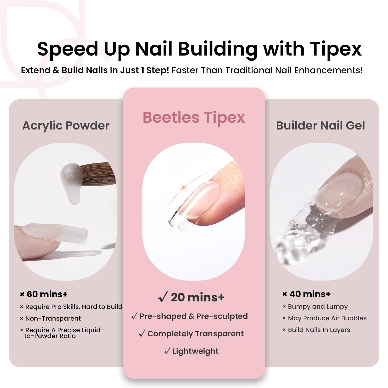 Beetles Gel Polish tips held in hand to show size and multiple-size selection benefit
