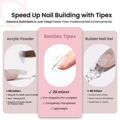 Beetles Gel Polish tips held in hand to show size and multiple-size selection benefit