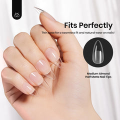 Beetles nail tip being glued on for quick three-minute application
