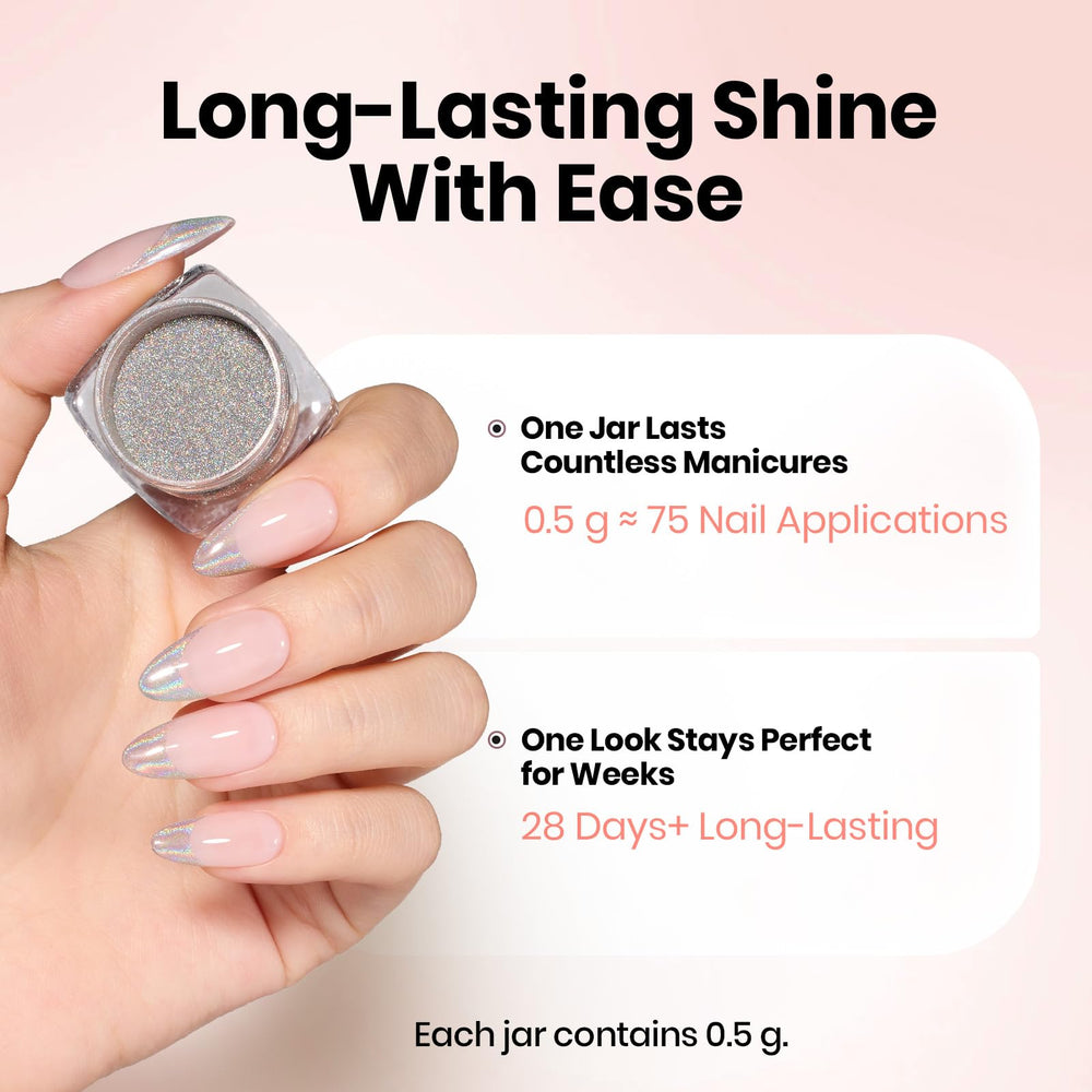 beetles applying powder to cured gel nail with applicator for simple salon results