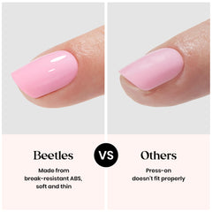 beetles woman applying press-on nails showing fast salon-style results at home