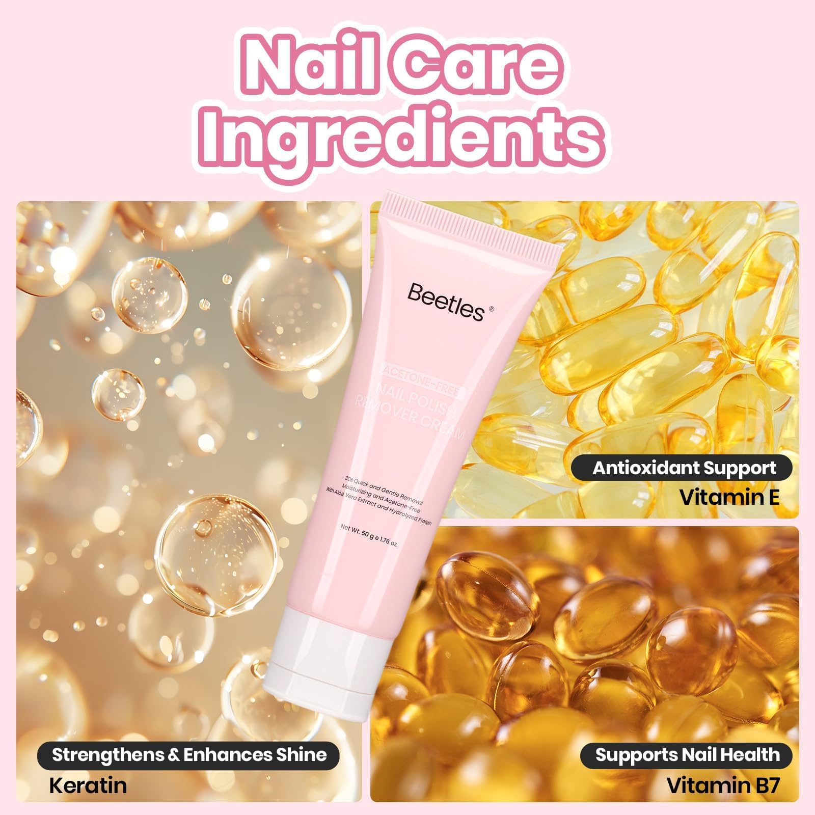 Beetles ingredients closeup highlighting aloe glycerin keratin benefits