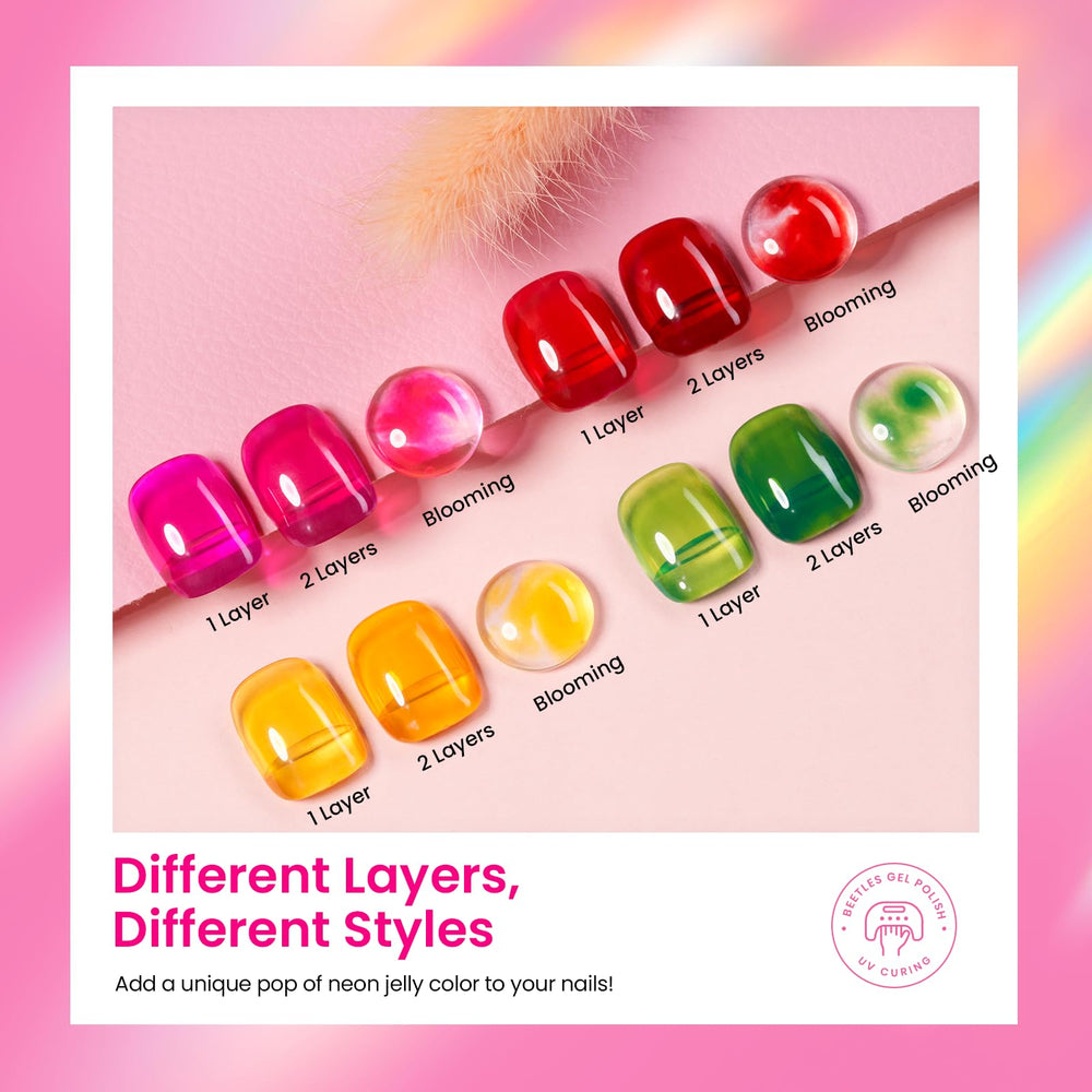 beetles jarred swatches on fingers illustrating layered translucency and shine