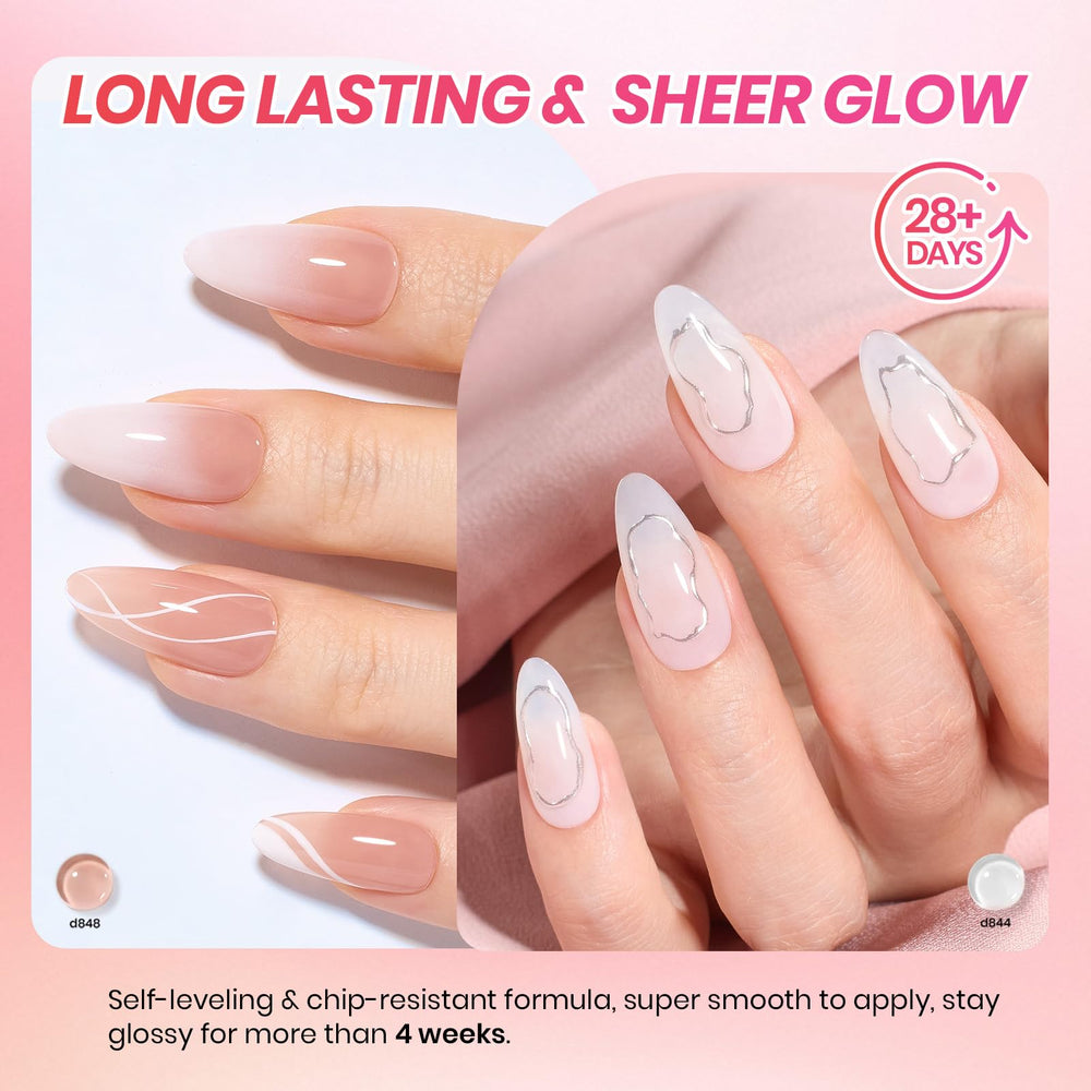 beetles jelly gel nails in use hand model showing soft French manicure and long-lasting shine