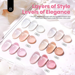Beetles swatch on fingernail showing sheer milky pink finish and natural look