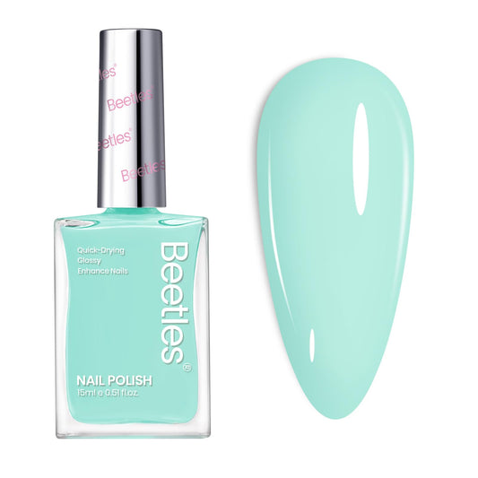 Beetles bottle front view showing jelly mint color and glossy finish