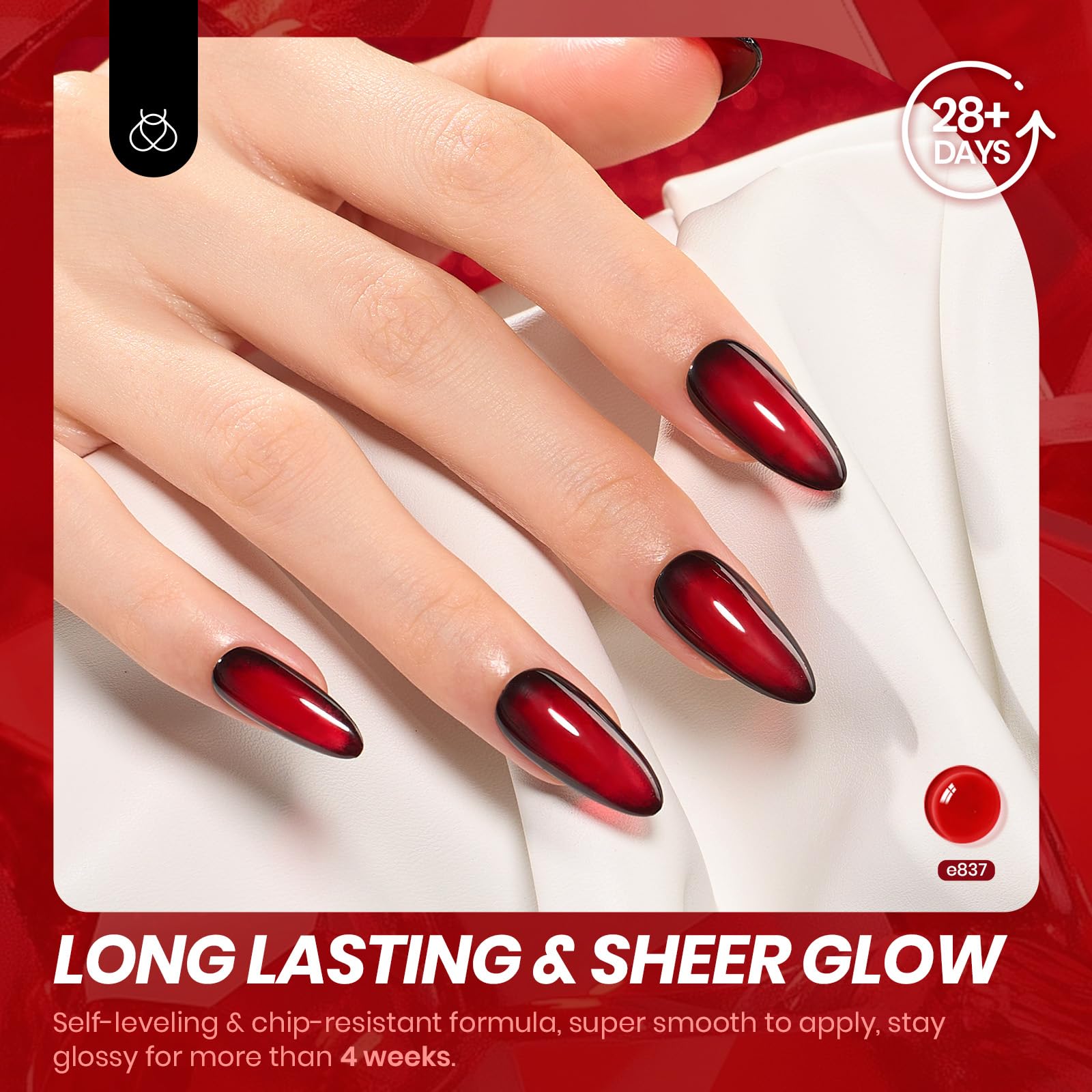 Beetles three layers on nail showing deep red opaque finish benefit