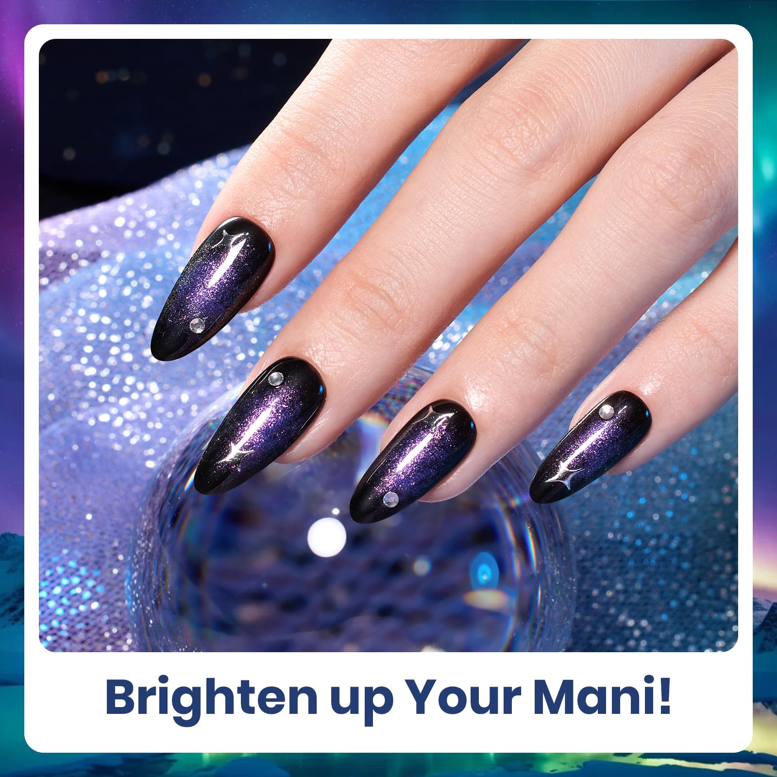 Beetles brush applying polish to nail demonstrating even coverage and buildable sparkle