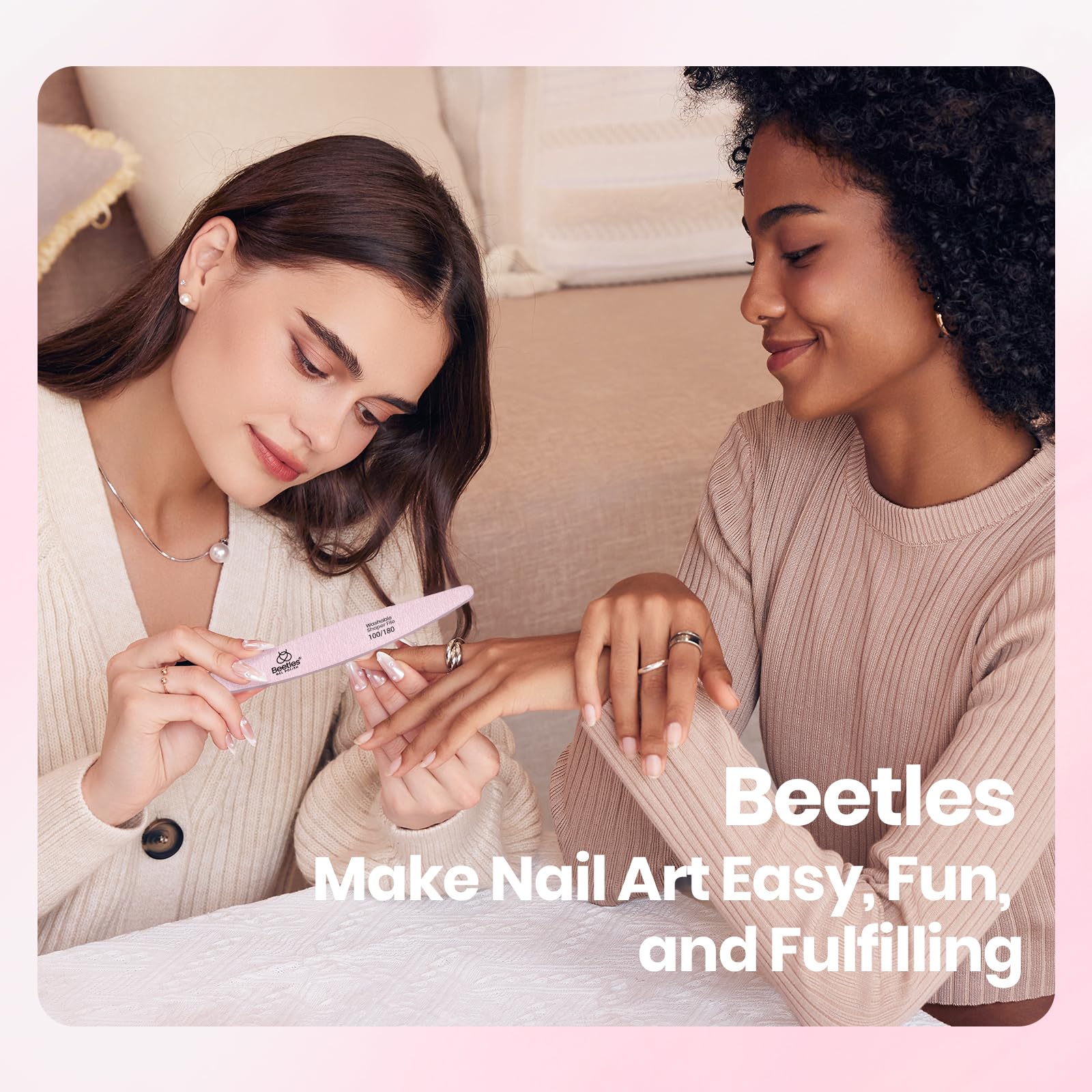 Beetles kit in use during at-home manicure demonstrating easy salon-quality results
