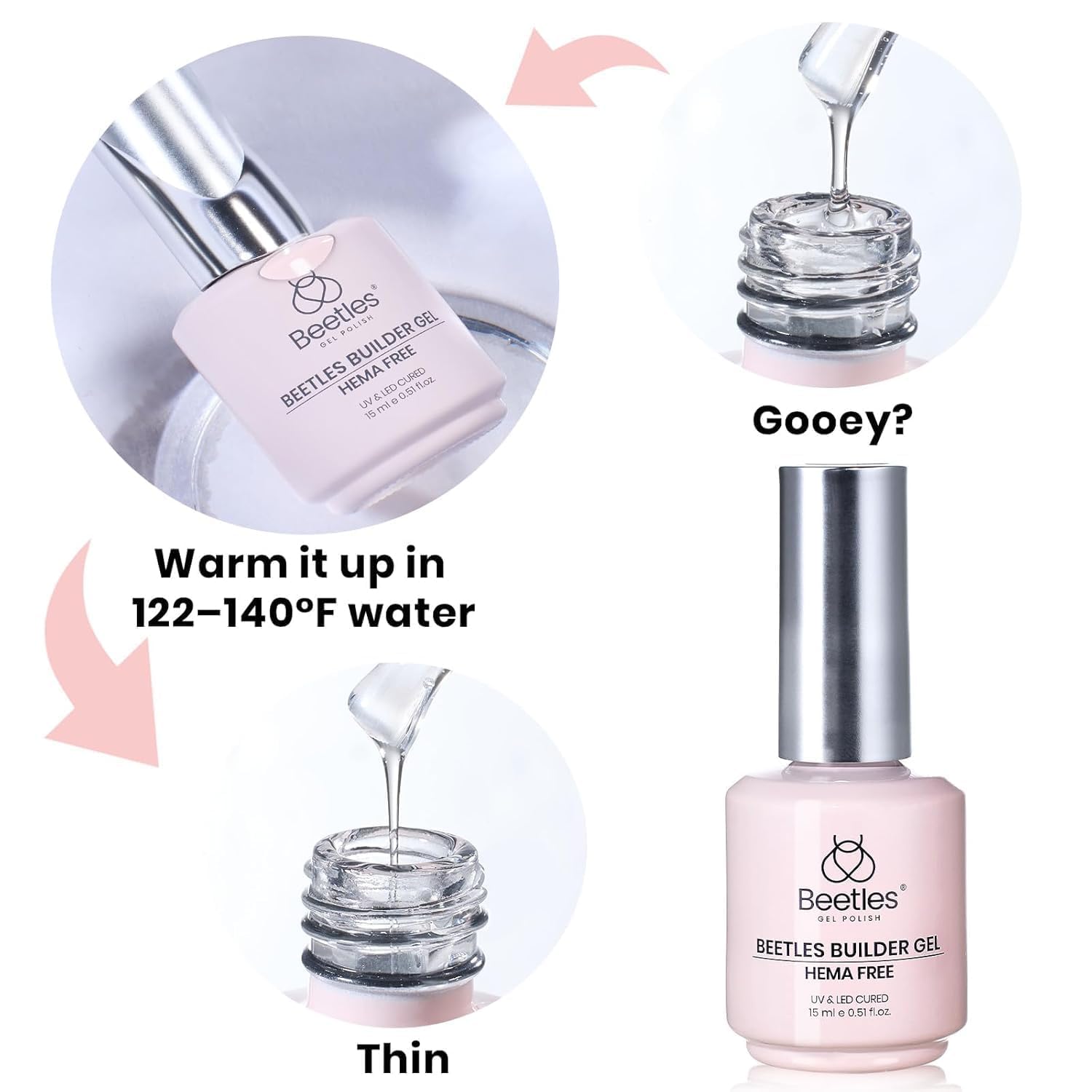 Beetles product label and warnings showing HEMA-free formulation and safety benefit