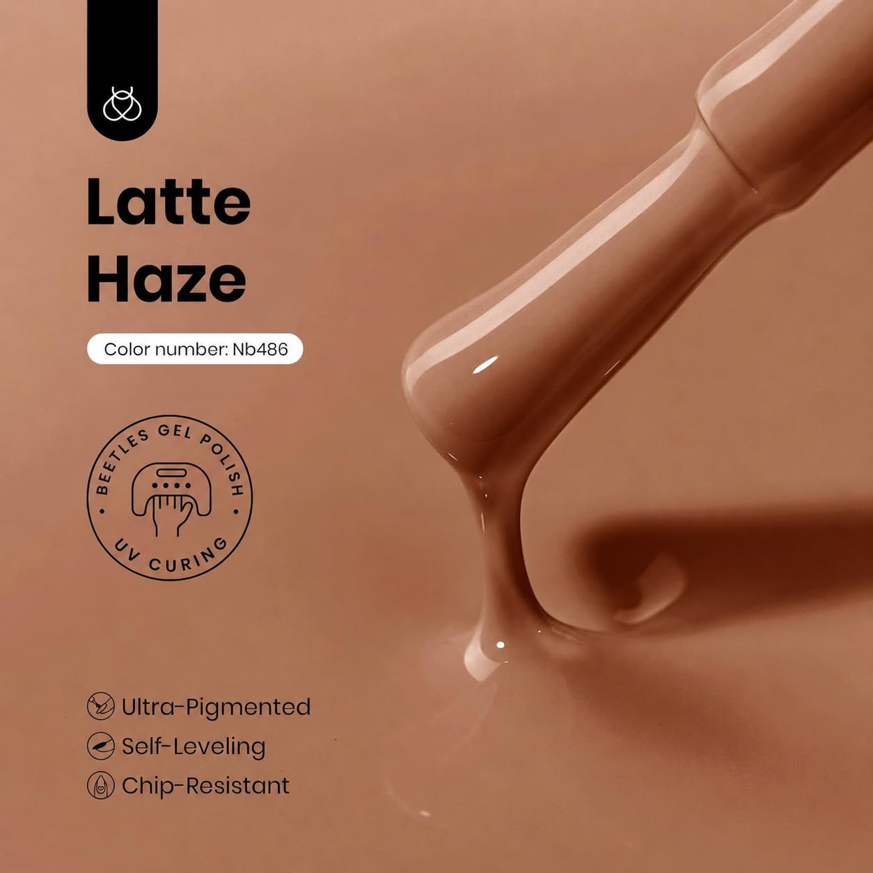 Beetles Latte Haze swatches on nail tips illustrating opacity and tone