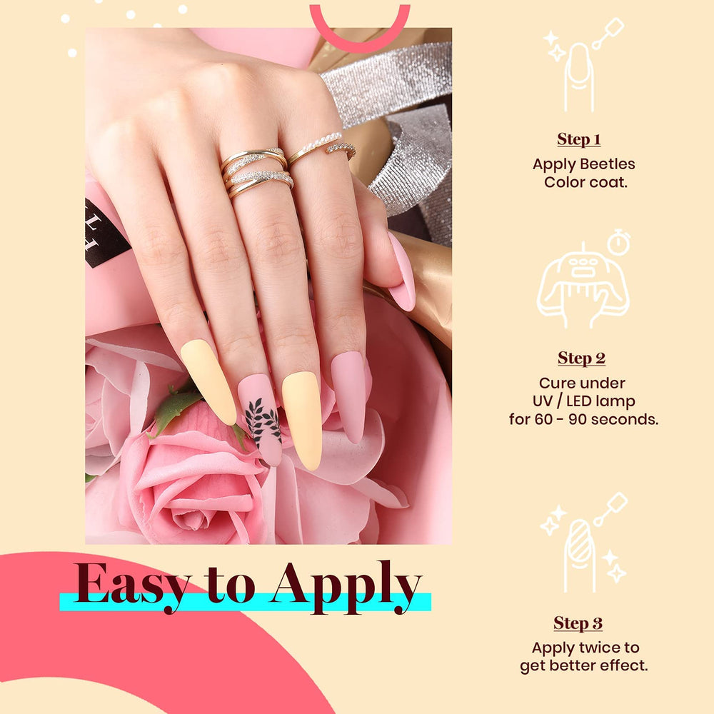 Beetles Lemon Chiffon used in nail art design showing versatile layering and contrast