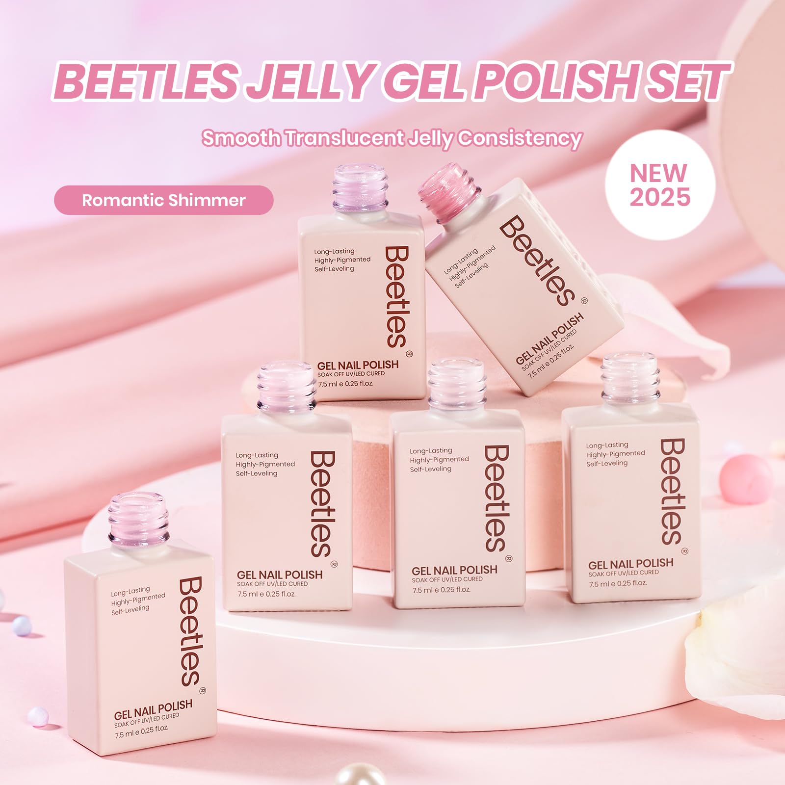 beetles bridal manicure with soft pink glitter demonstrating elegant event-ready finish