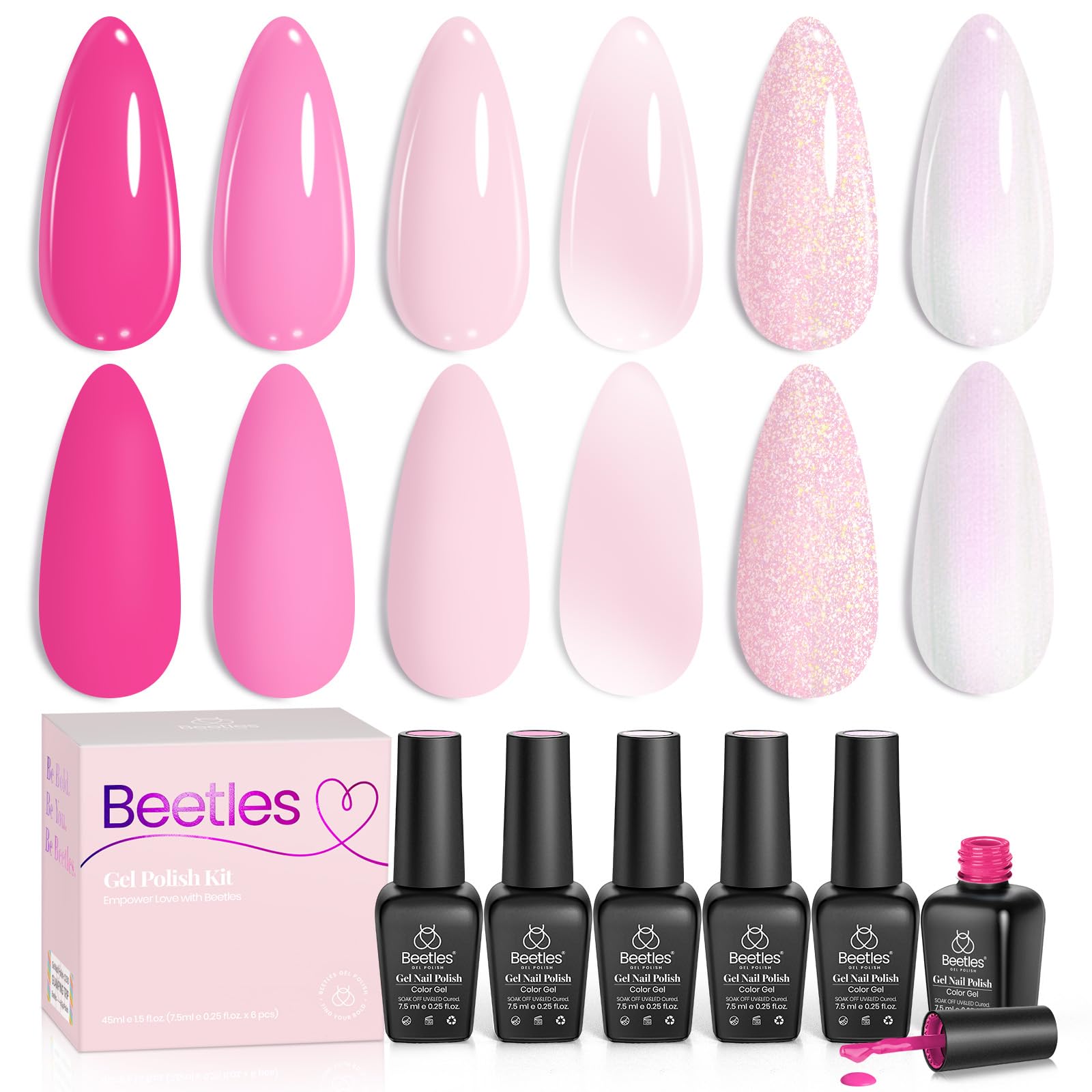 beetles lifestyle brushes and manicure setup with polishes, suggests an easy at-home gel routine
