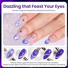 Beetles manicured hands outdoors showing purple holographic finish for eye-catching style