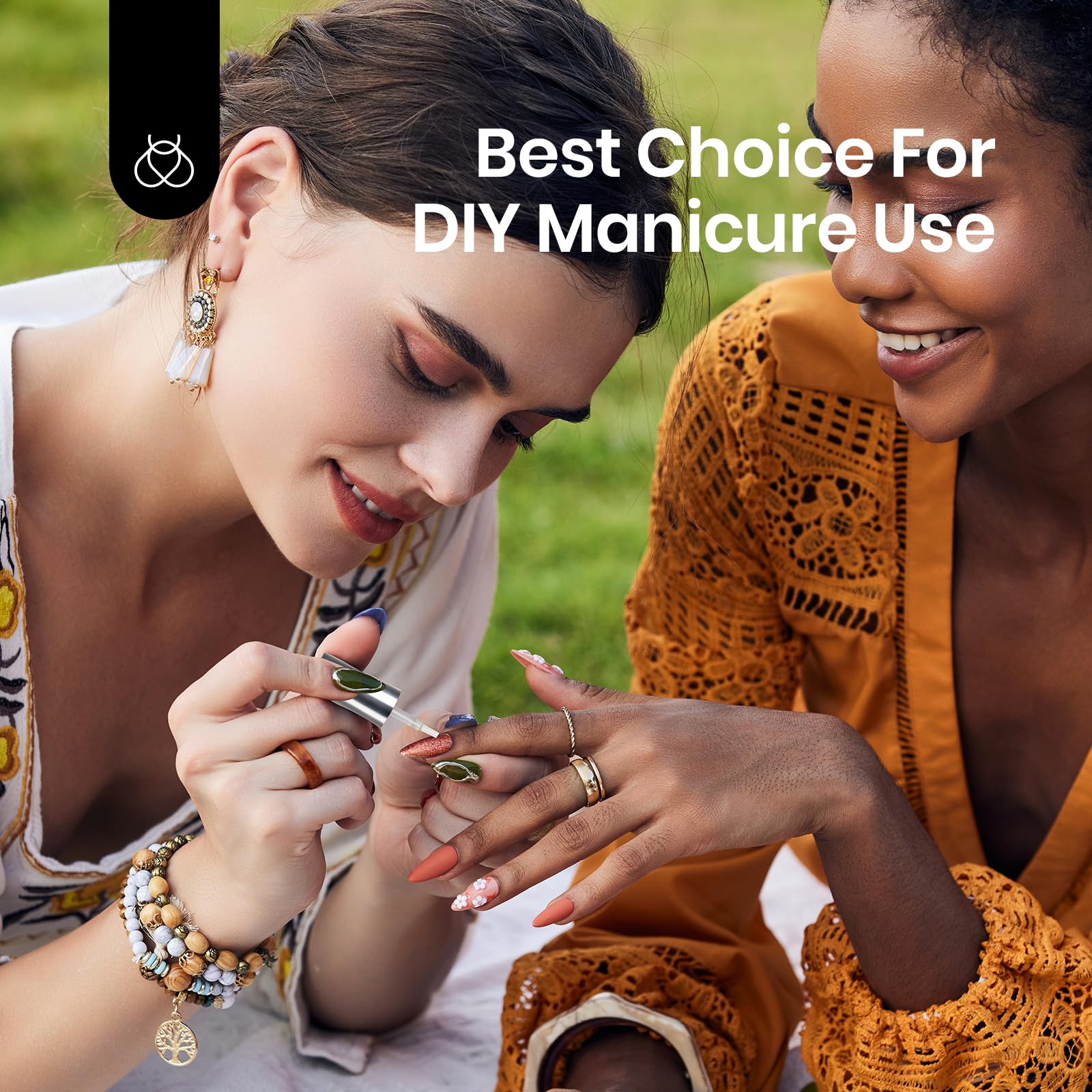 beetles lifestyle manicure hand shot showing salon-quality glossy results at home