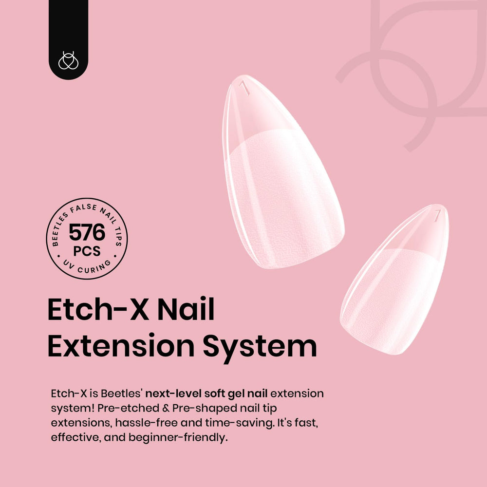 beetles finished almond nails in lifestyle setting demonstrating salon look benefit