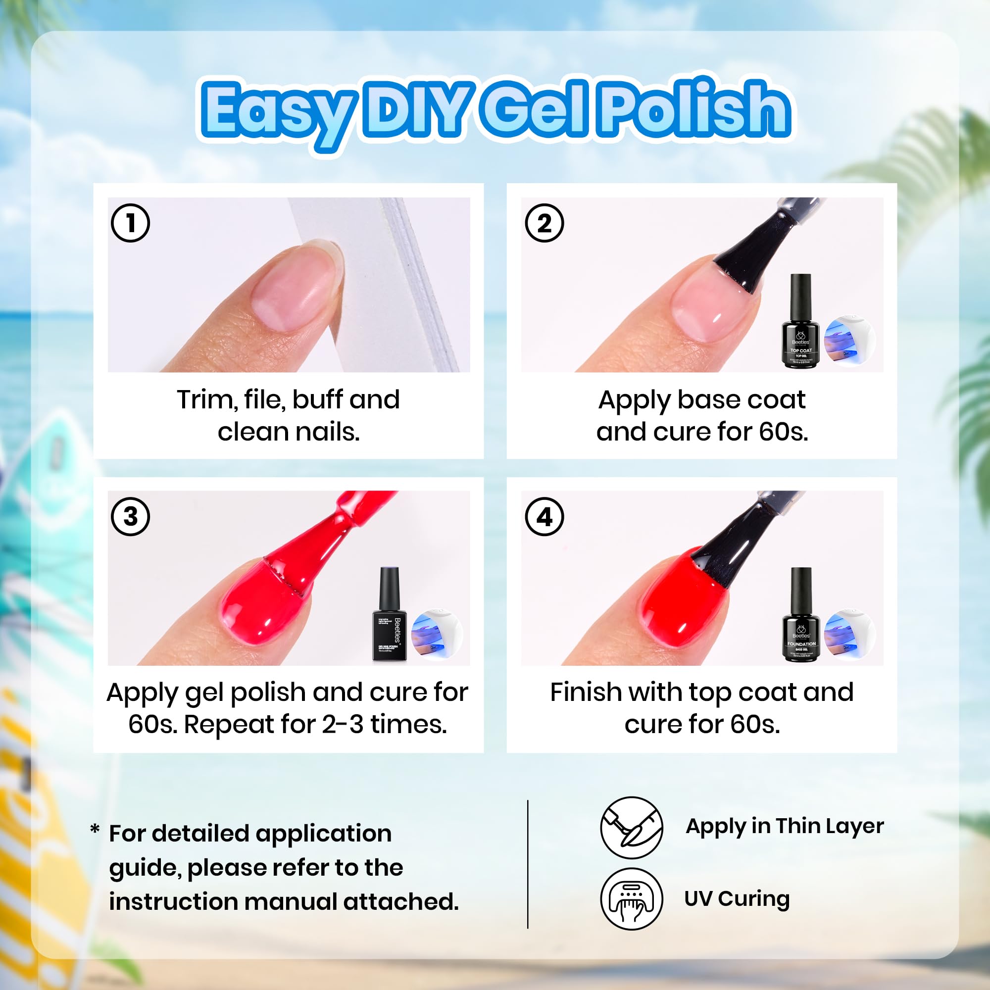 Beetles neon nails in summer setting showing eye-catching color and photo-ready benefit