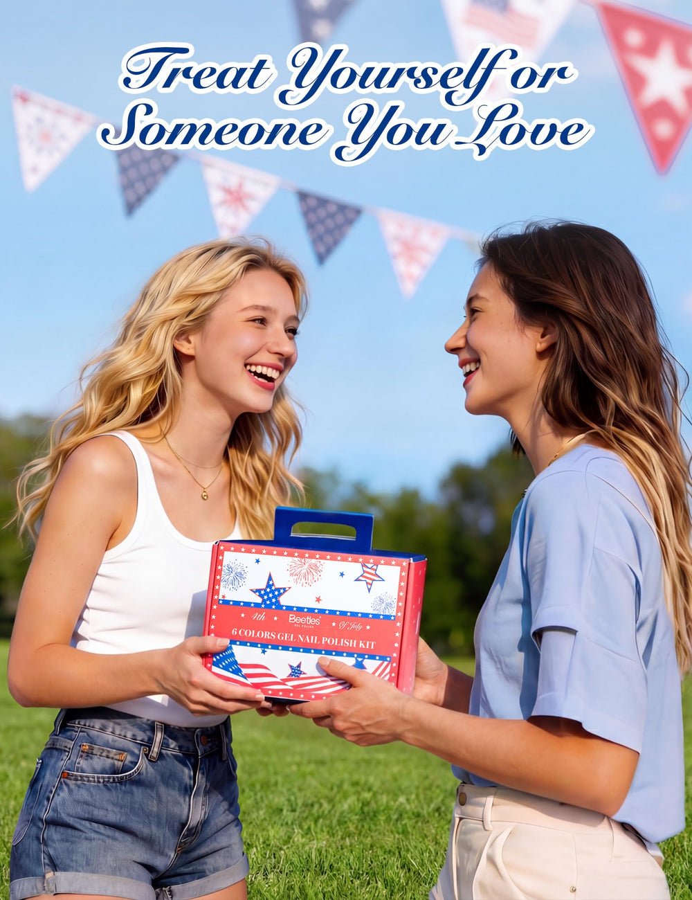 Beetles lifestyle summer patriotic manicure on hands ideal for holiday celebrations