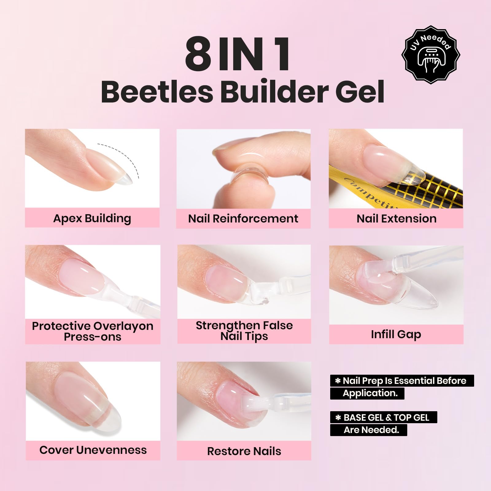 Beetles liner brush applying builder gel to nail edge for accurate shaping and support