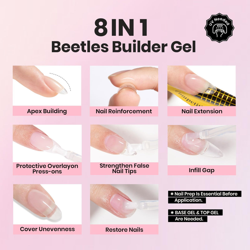 Beetles liner brush applying builder gel to nail edge for accurate shaping and support