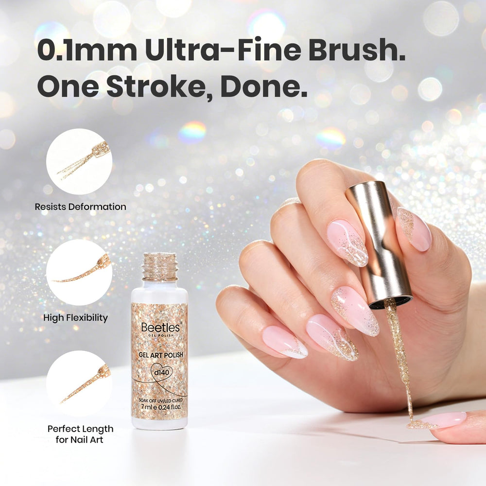 Beetles Gel Polish liners applied on manicured hands showcasing salon-style metallic accents