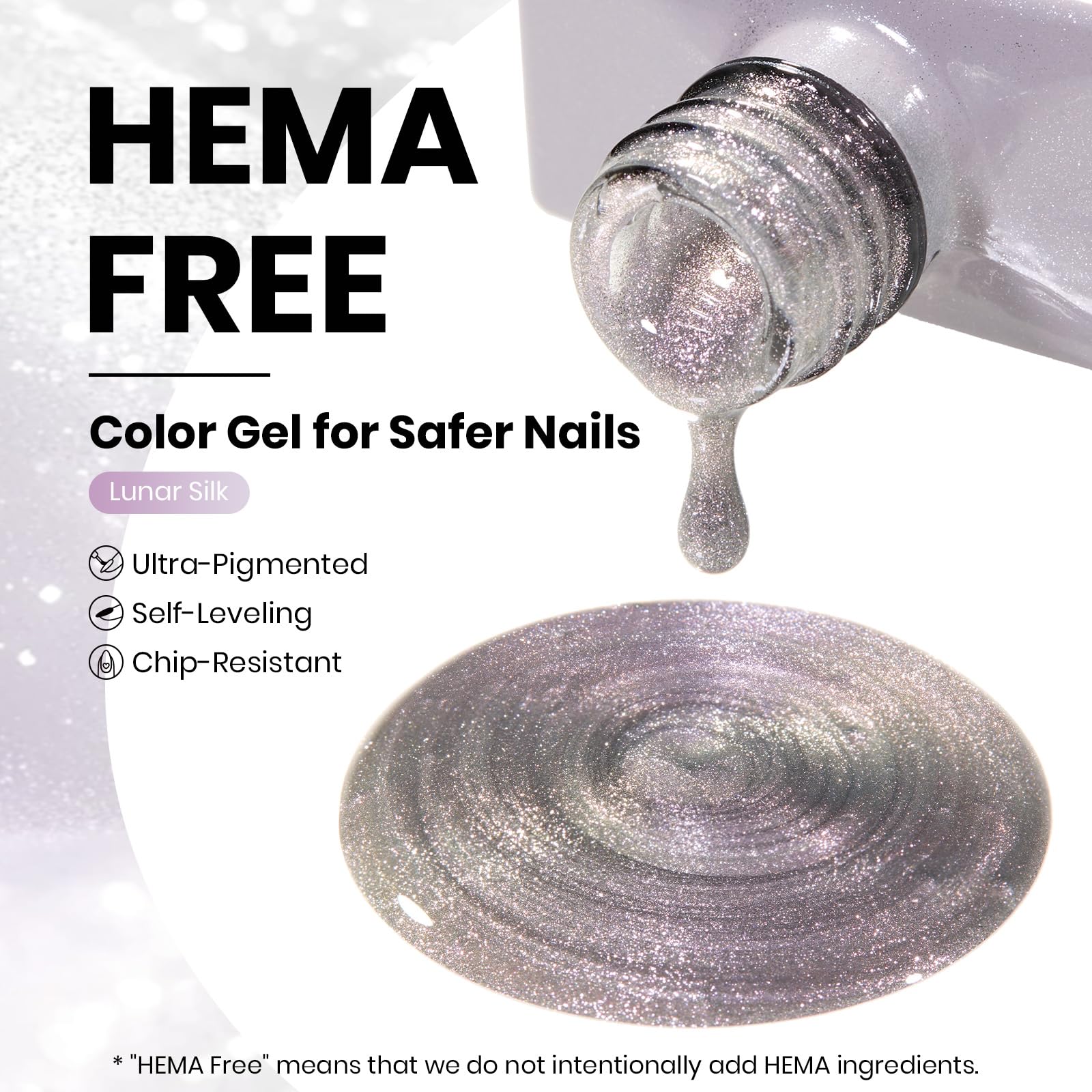 Beetles Gel Polish brush stroke demonstrating smooth application and high-reflective silver shimmer