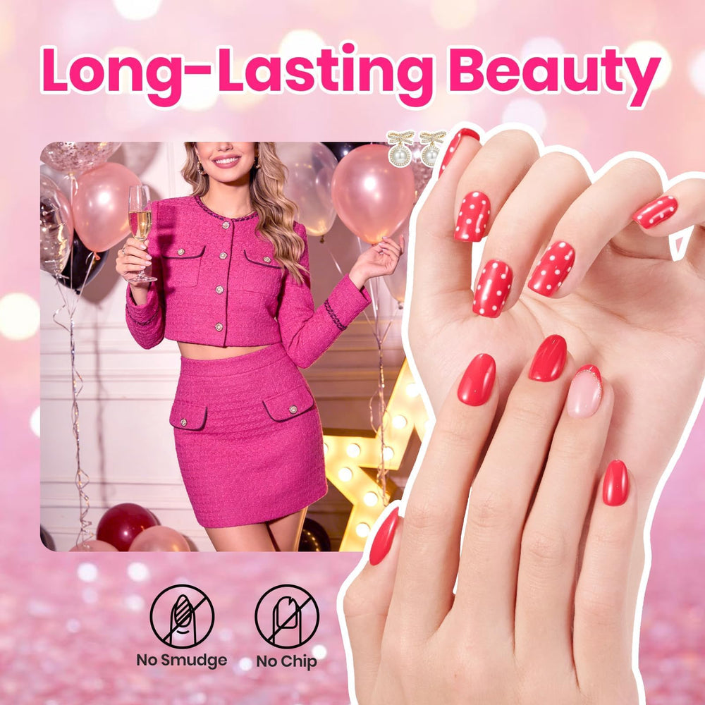 Beetles nail swatch fan displaying shade range and vibrant magenta payoff