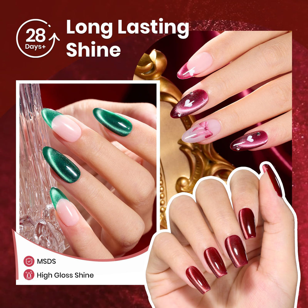 beetles magnetic cat-eye effect on nail closeup highlighting reflective stripe
