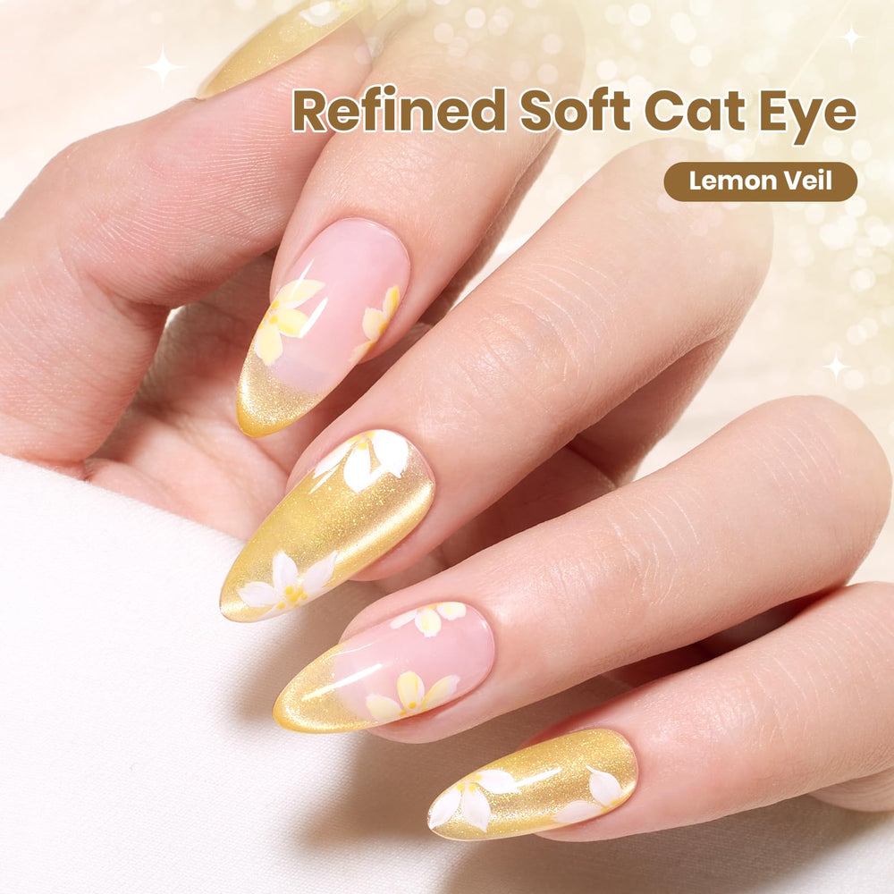 Beetles cat eye magnet effect close-up revealing shimmering gold-yellow highlight benefit