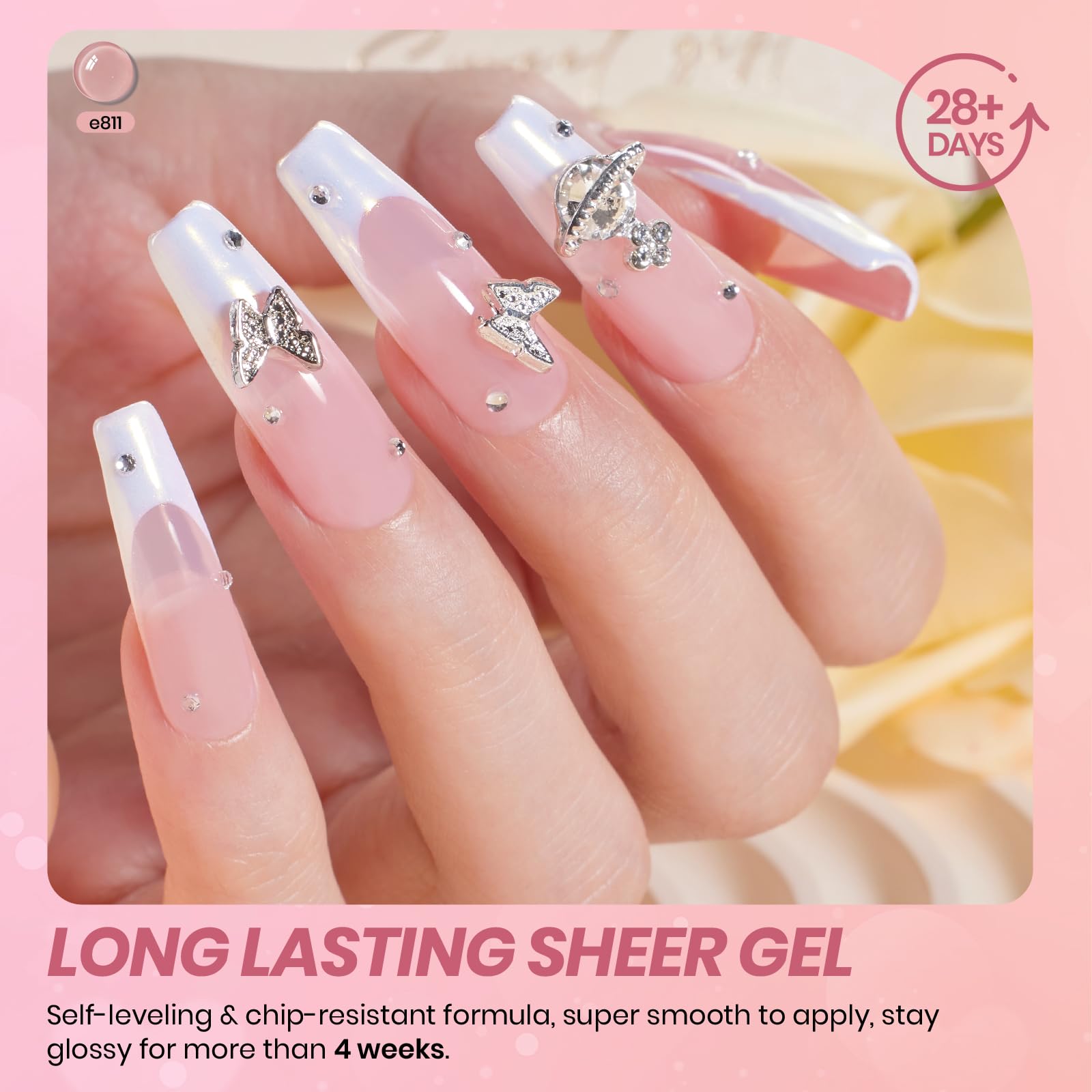 beetles hand wearing French manicure showing subtle natural finish