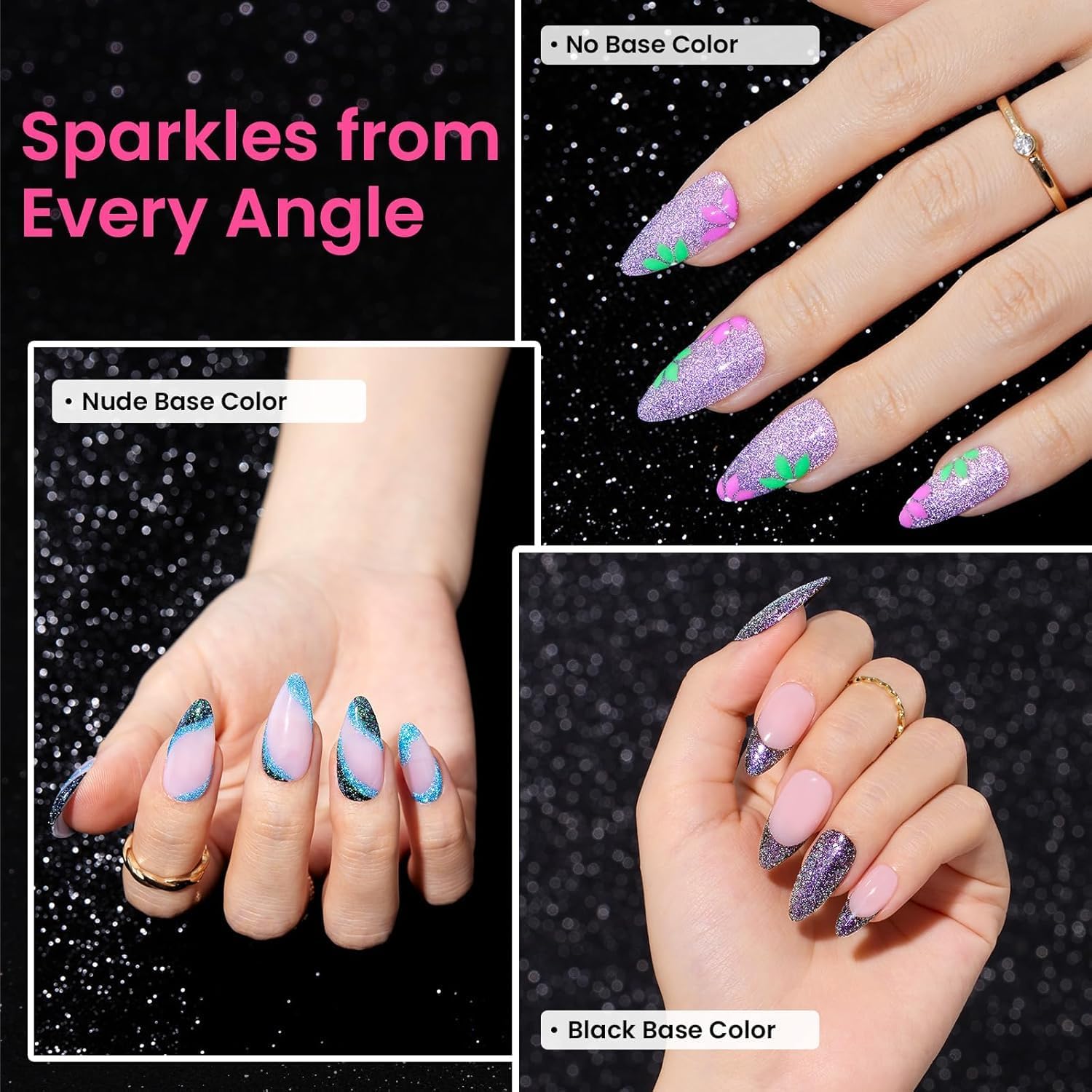 beetles hand model wearing chameleon glitter manicure ideal for events