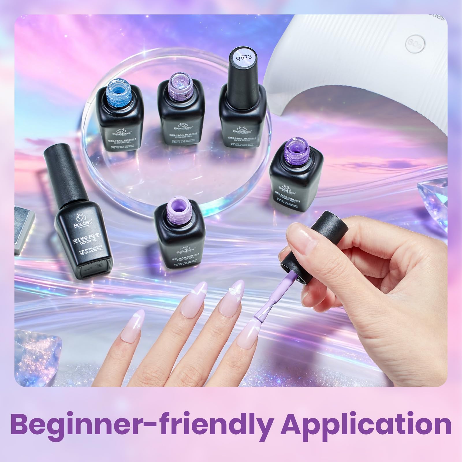 beetles modeled hands displaying finished manicure and long-lasting shine