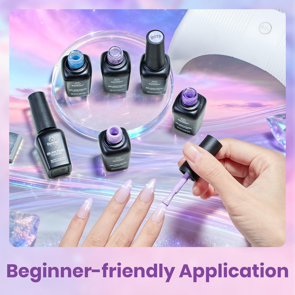 beetles modeled hands displaying finished manicure and long-lasting shine