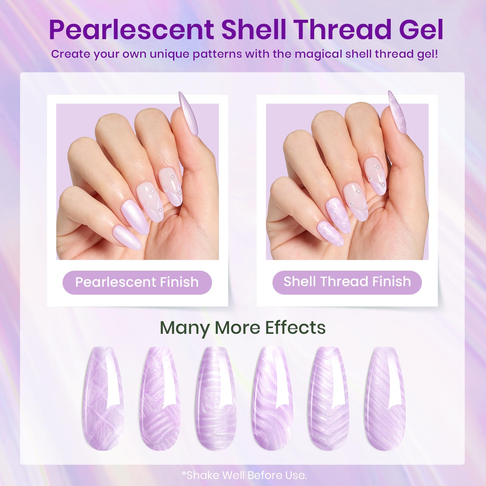 beetles polished hands wearing purple gel manicure, salon-finish benefit