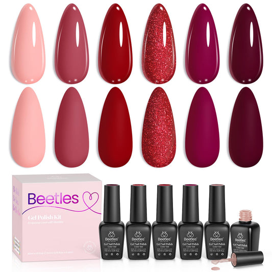 Beetles front packaging showing six gel polish bottles and set benefits