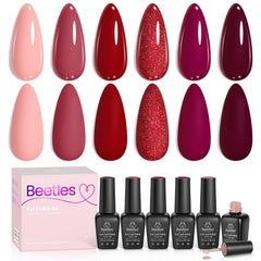 Beetles front packaging showing six gel polish bottles and set benefits