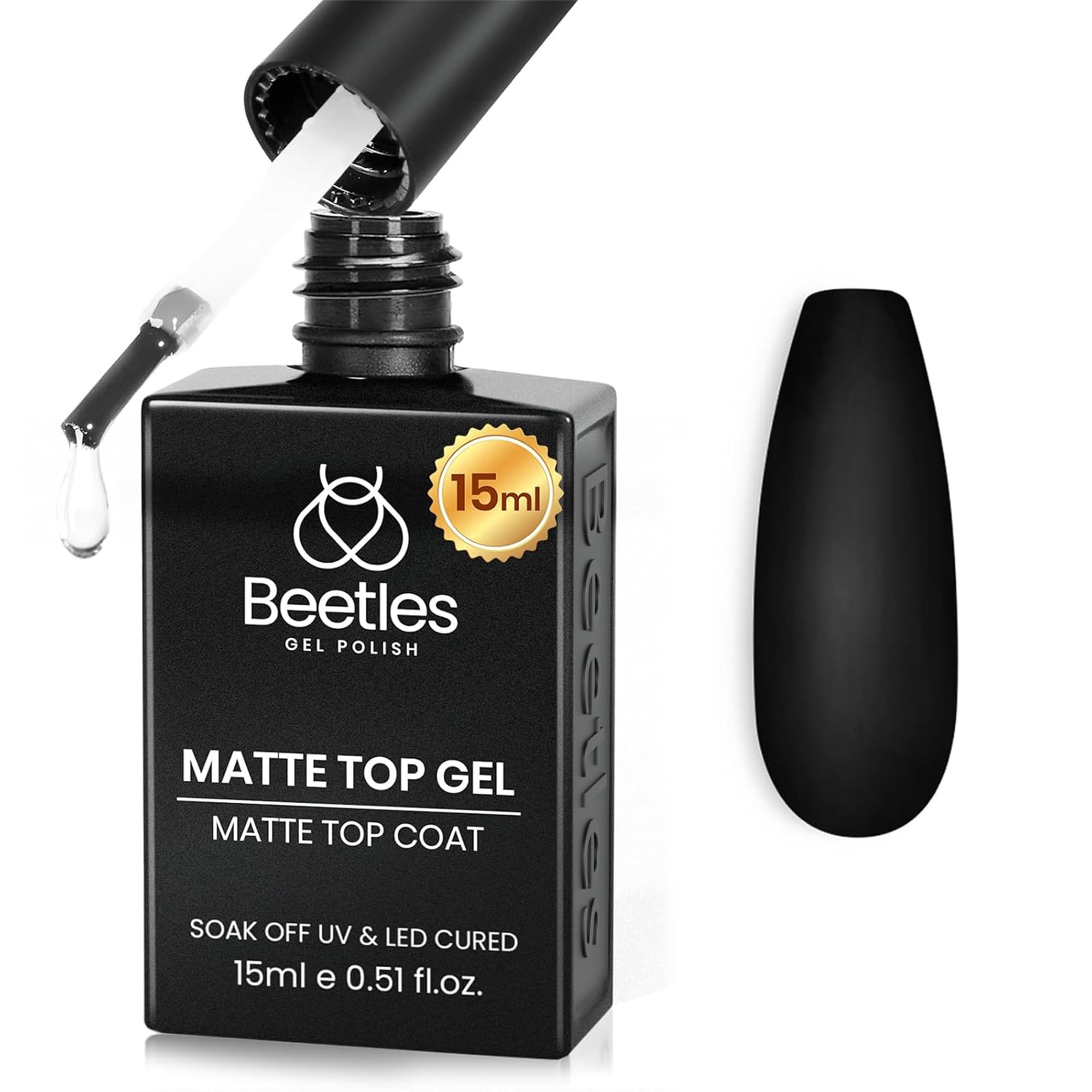 beetles bottle front view showing label and matte finish benefit