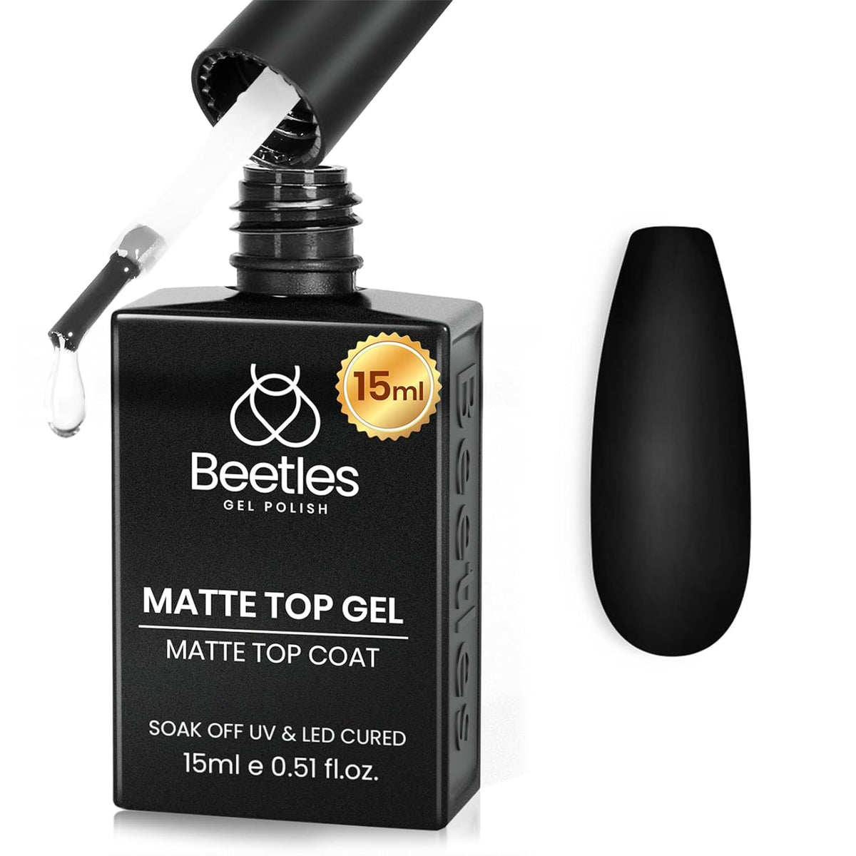 beetles bottle front view showing label and matte finish benefit