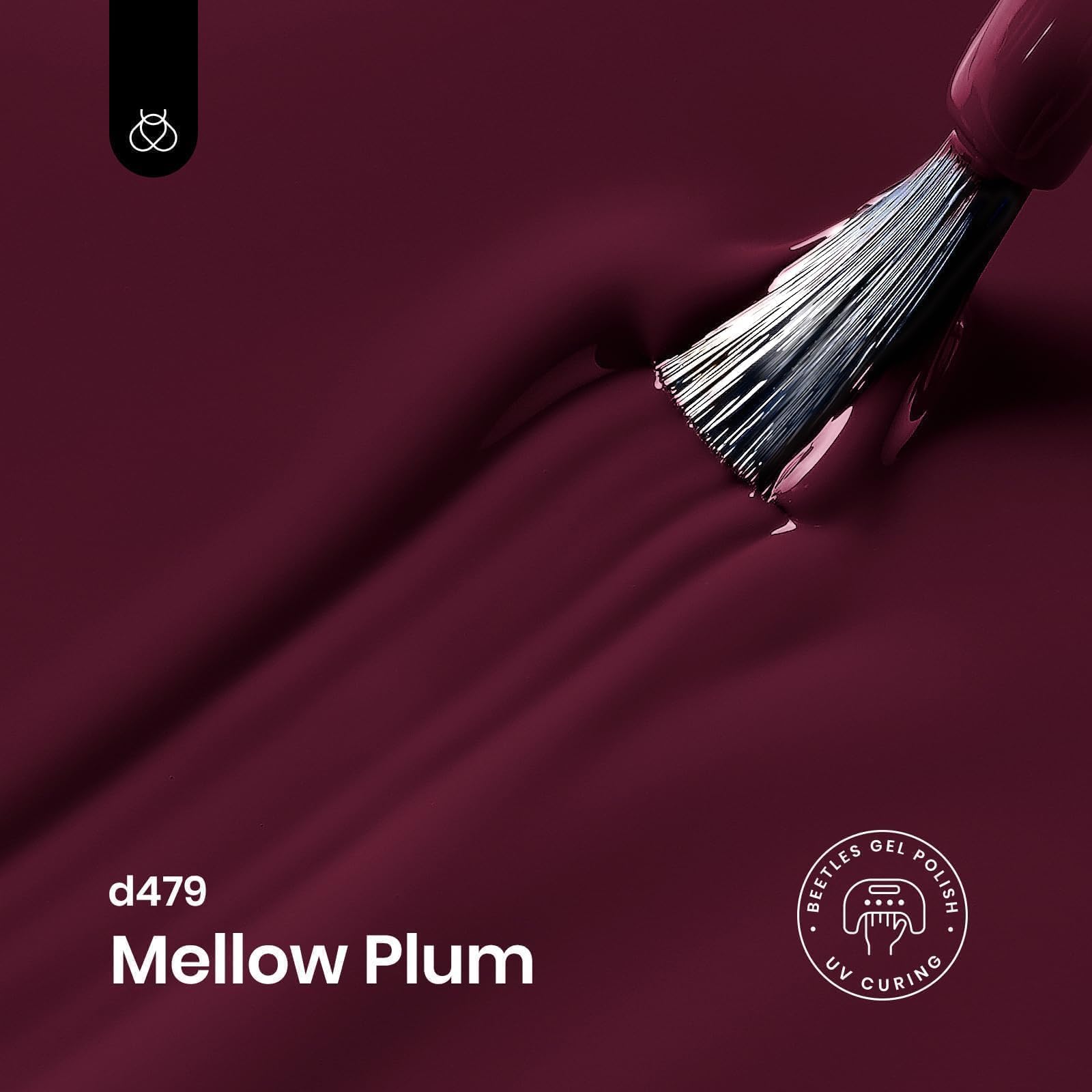 Beetles polish swatch on sample stick showing true Mellow Plum color benefit