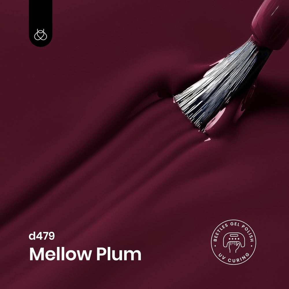Beetles polish swatch on sample stick showing true Mellow Plum color benefit