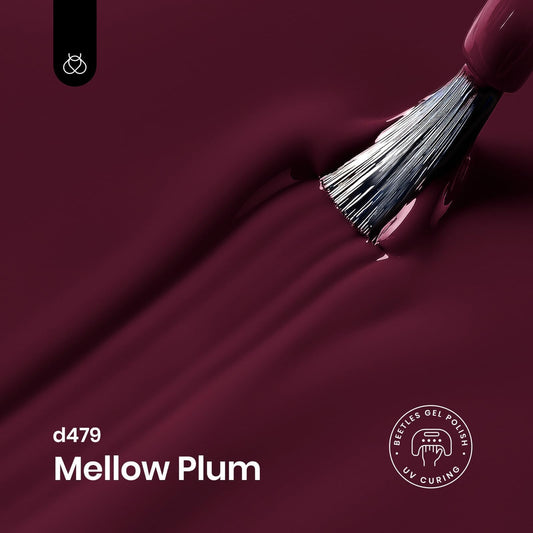 Beetles polish swatch on sample stick showing true Mellow Plum color benefit