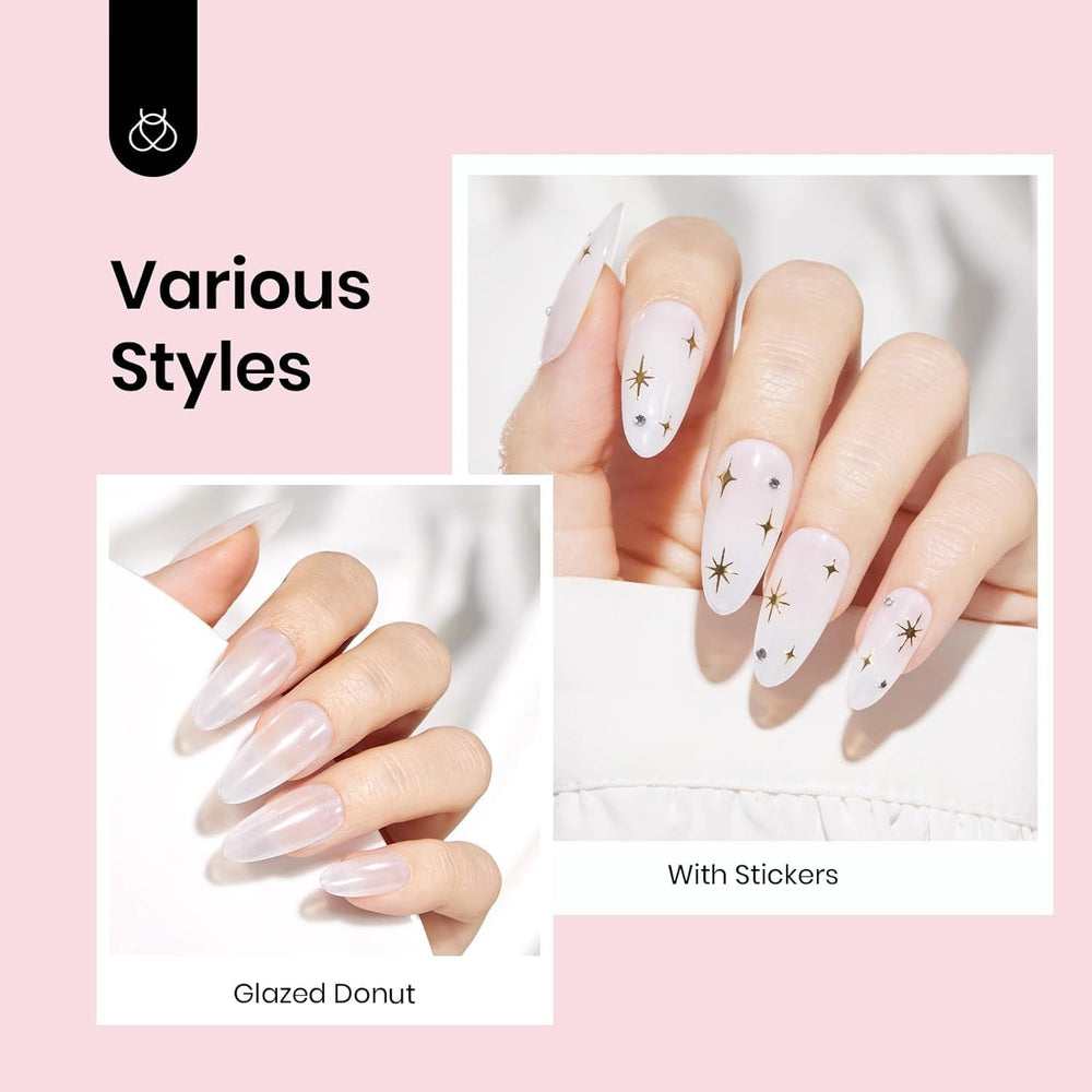 Beetles milky jelly color swatch on hand illustrating natural nude translucency
