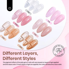 Beetles milky swatch gradient across nails illustrating translucent layering options and depth