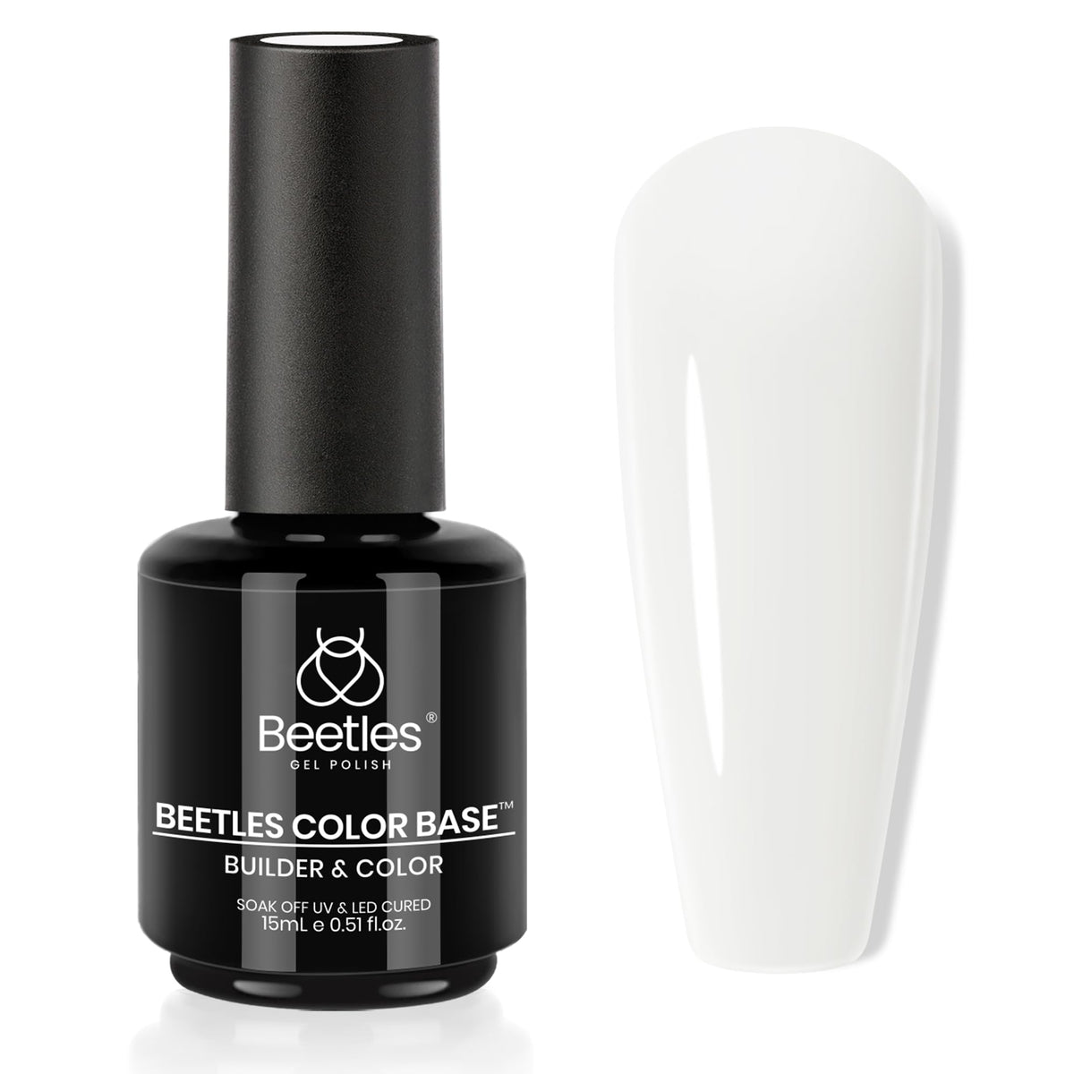 beetles bottle front view showing milky white gel and 15ml capacity benefit strength