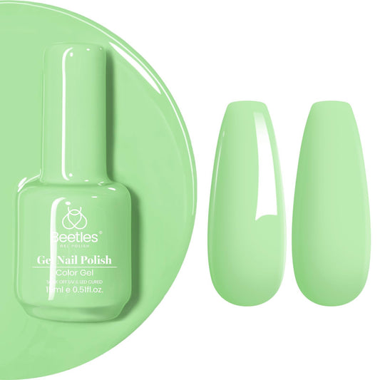 beetles mint green gel polish bottle front showing color and volume benefit